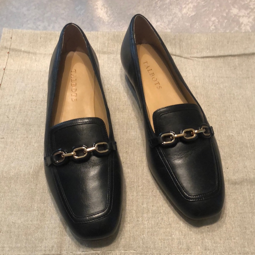 Talbots Black Loafers with Gold Accent